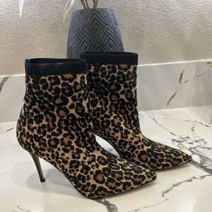 Something navy leopard print sock bootie